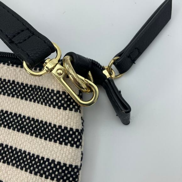 Juicy Couture Striped Canvas Clutch Shoulder Bag Black White Gold Zip 10x7” Logo - Picture 5 of 11